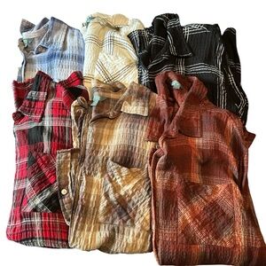 Terra & Sky Multi Color Plaid Button-Up Front High Low Shirt Lot of 6